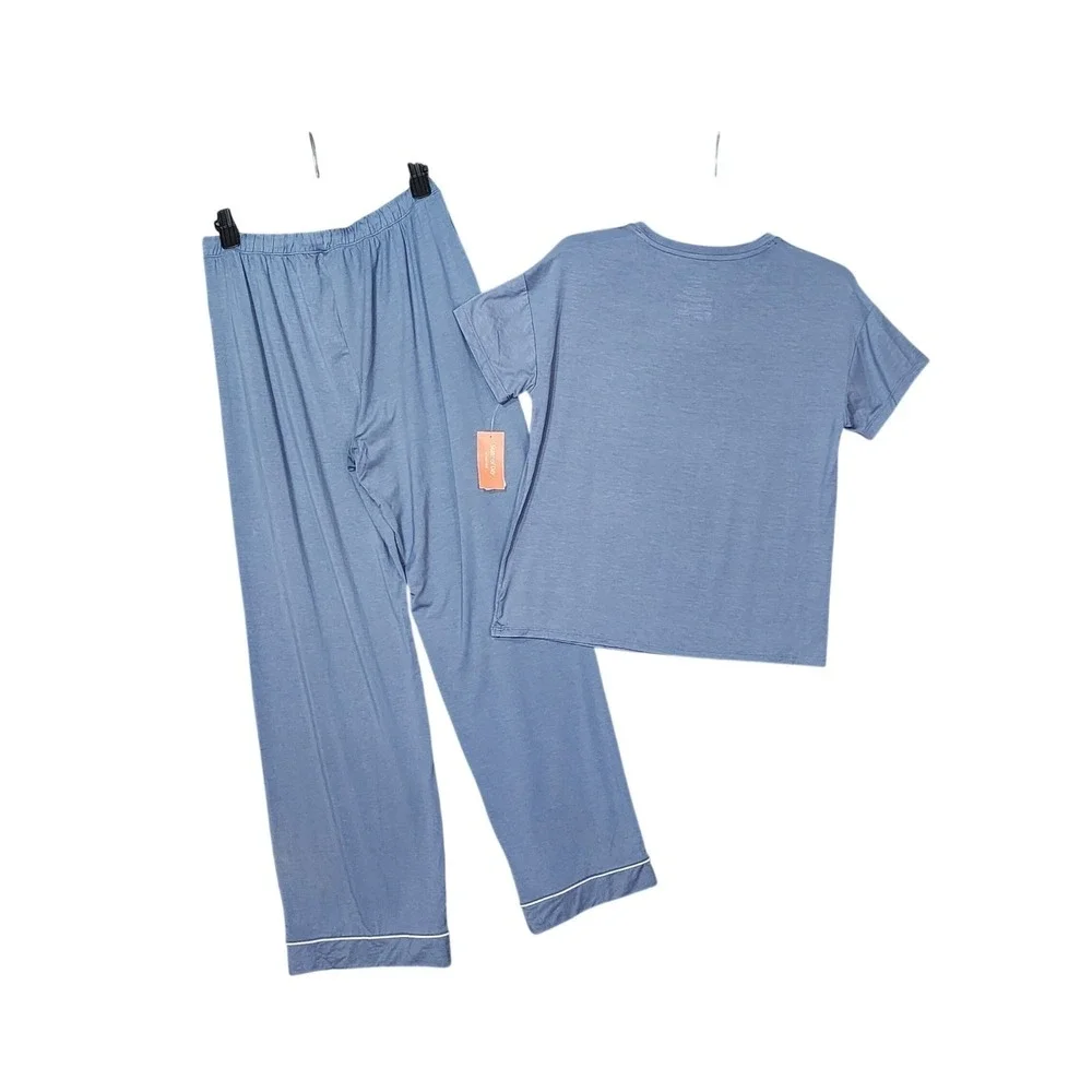 State of Day Soft Knit Pajama Set Storm Cloud Blue Short Sleeve‎ Wide Leg XXL